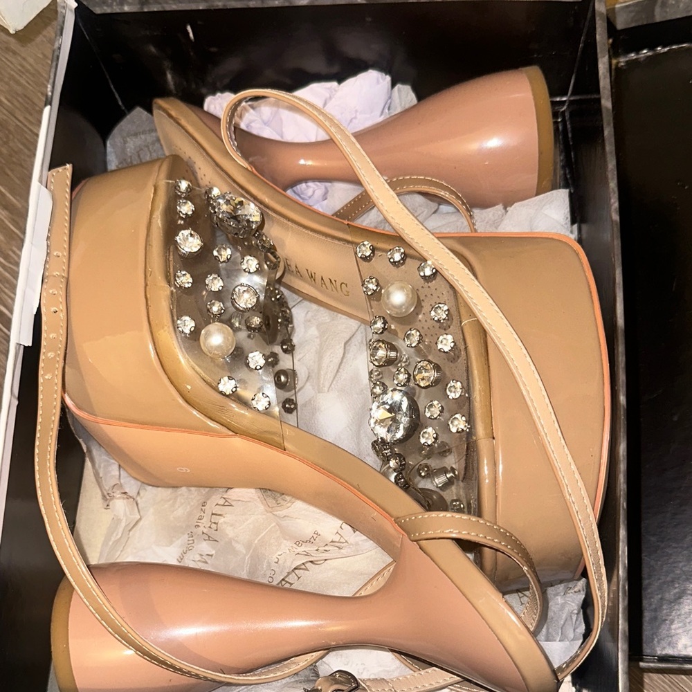 Azalea Wang Nude Embellished Heels